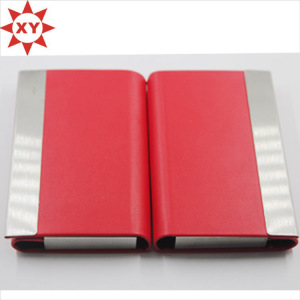 Red Leather Business Card Holder Metal Name Card ID Card Holder